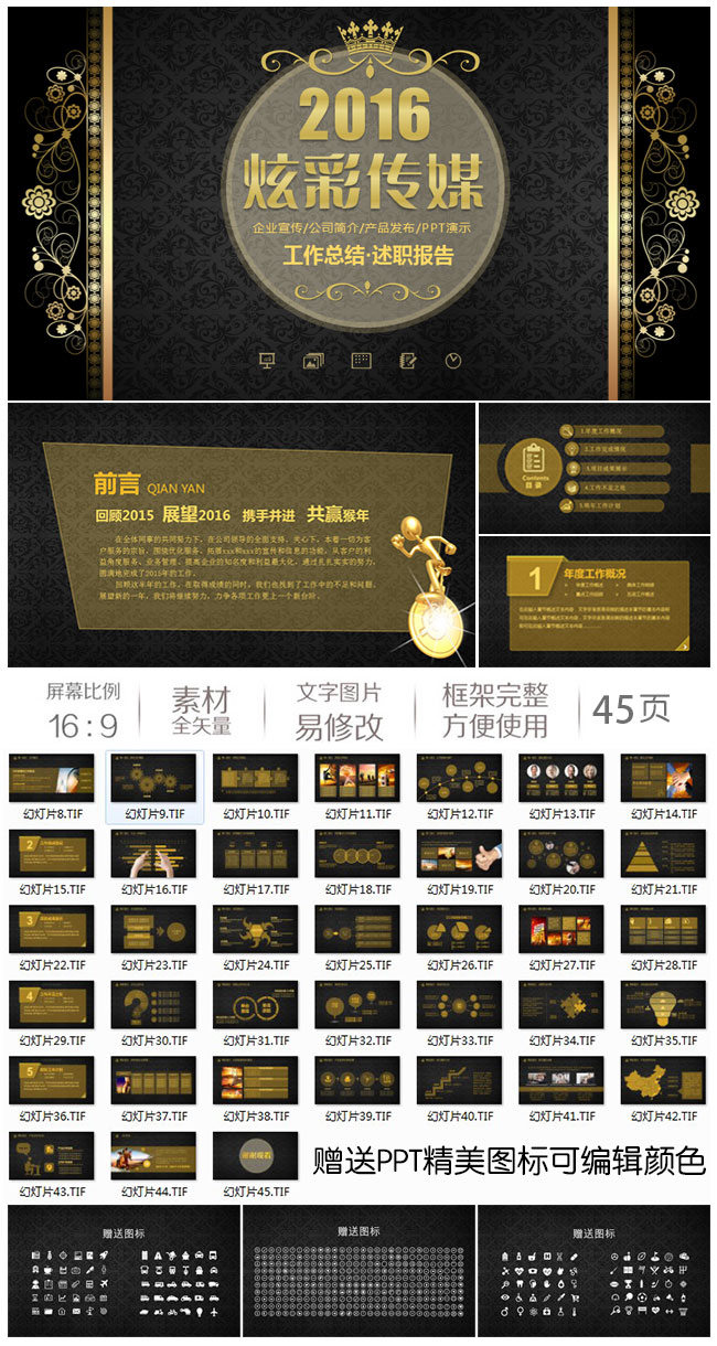 金色欧美风格企业商务工作总结汇报 述职报告PPT