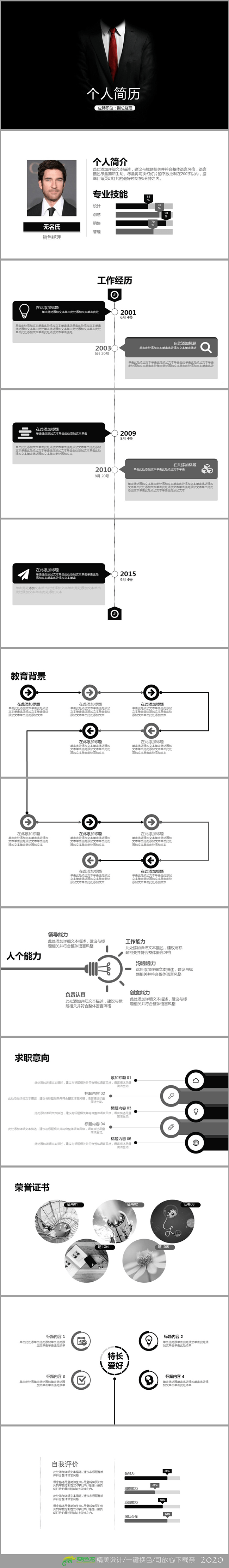 稳重大气总裁CEO总结理个人简历ppt动态模板
