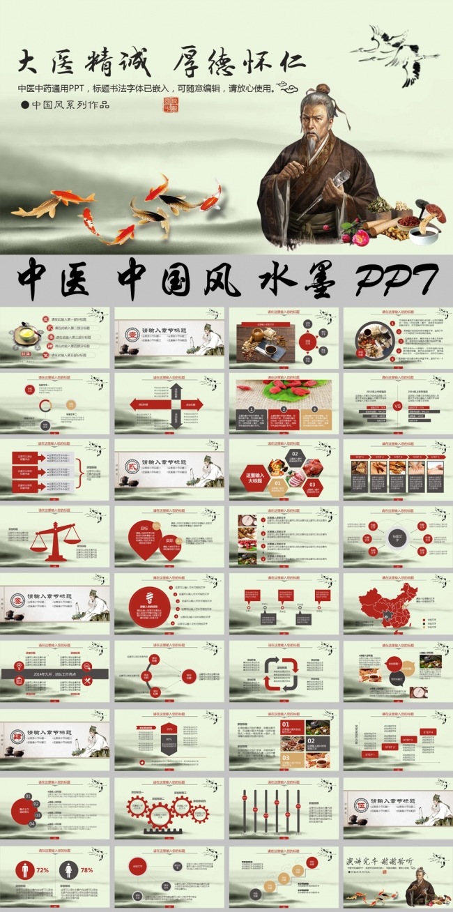中国风中医工作报告总结ppt模板
