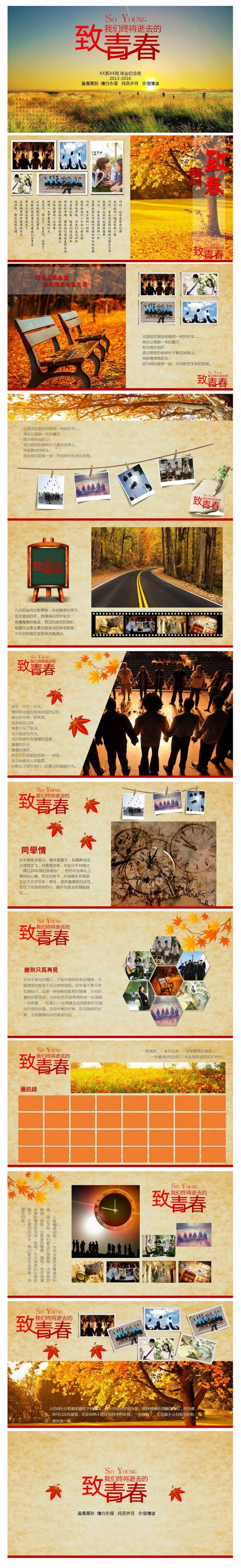 怀旧同学聚会毕业纪念册影集PPT模版