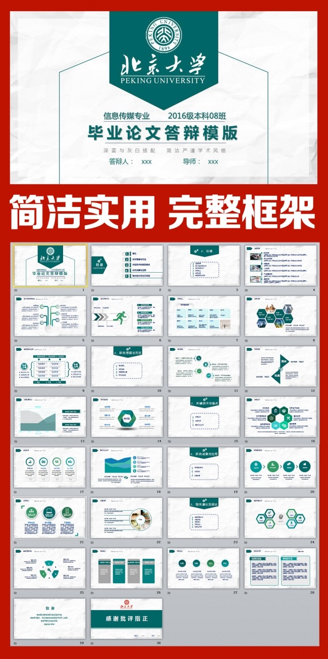 框架完整的毕业论文答辩课题汇报PPT模板简洁本科硕士论文