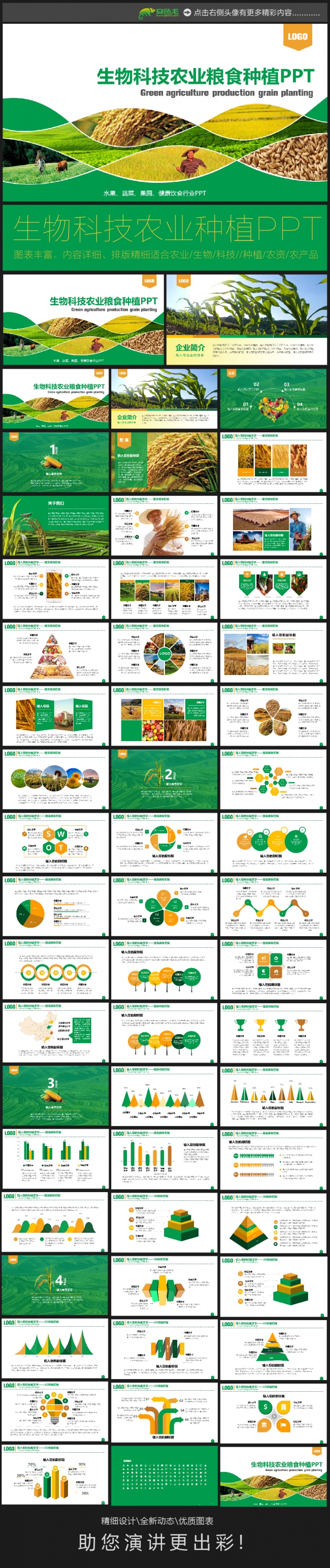 绿色科技有机农业种植ppt粮食作物生产丰收PPT模板