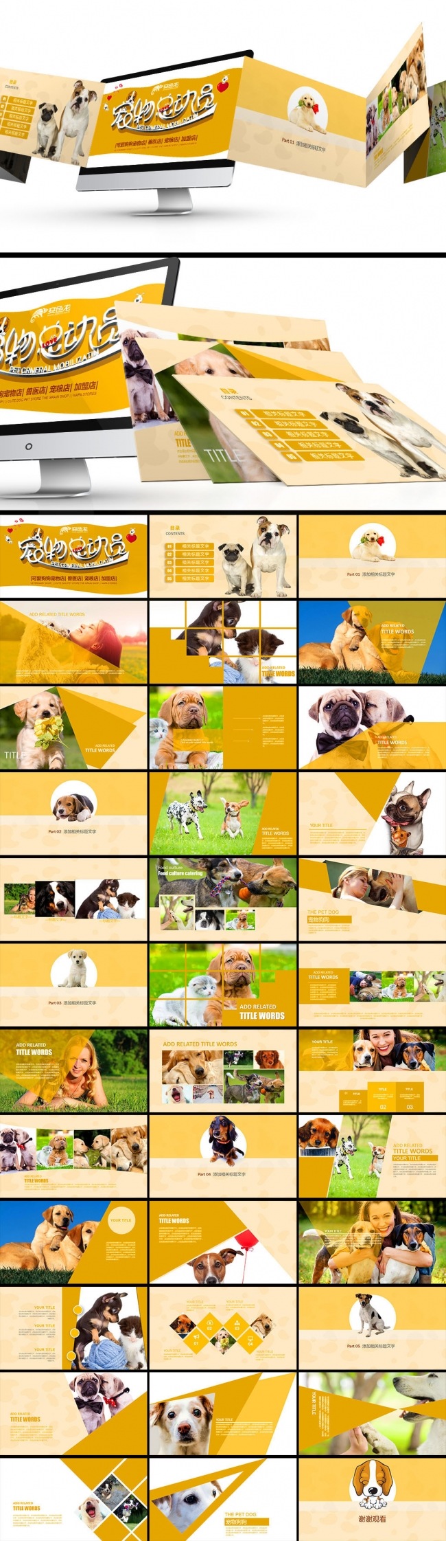 宠物加盟猫狗粮 宠物医院 宠物美容PPT模版