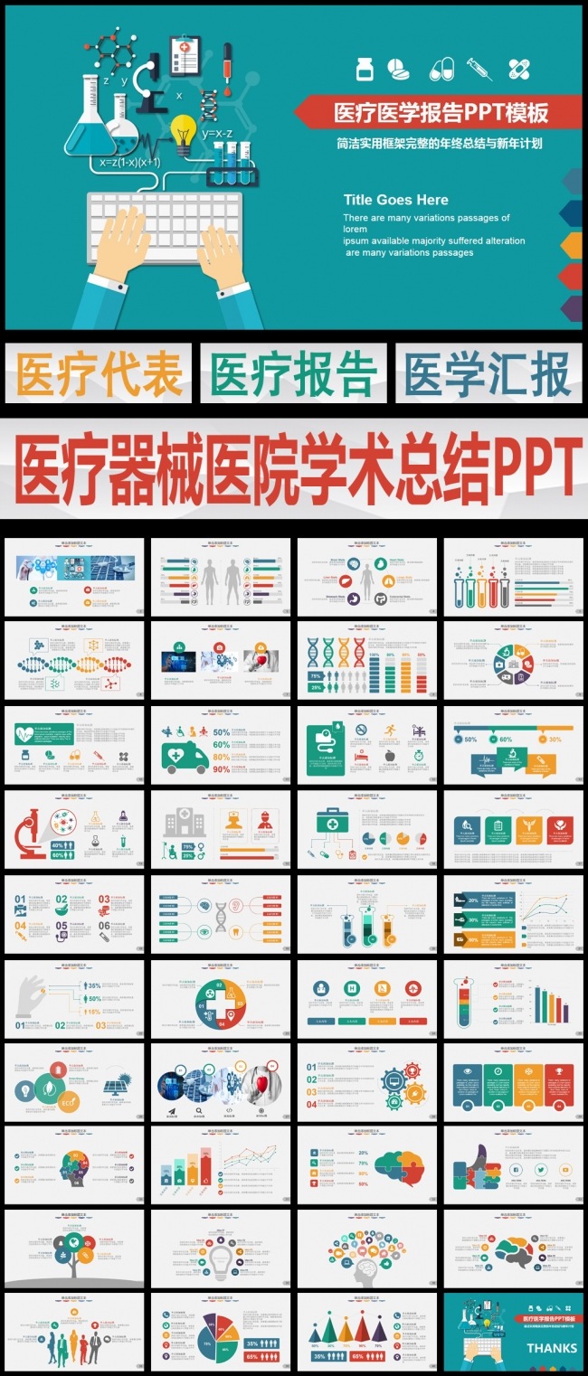 医疗医学医院学术报告总结PPT模板