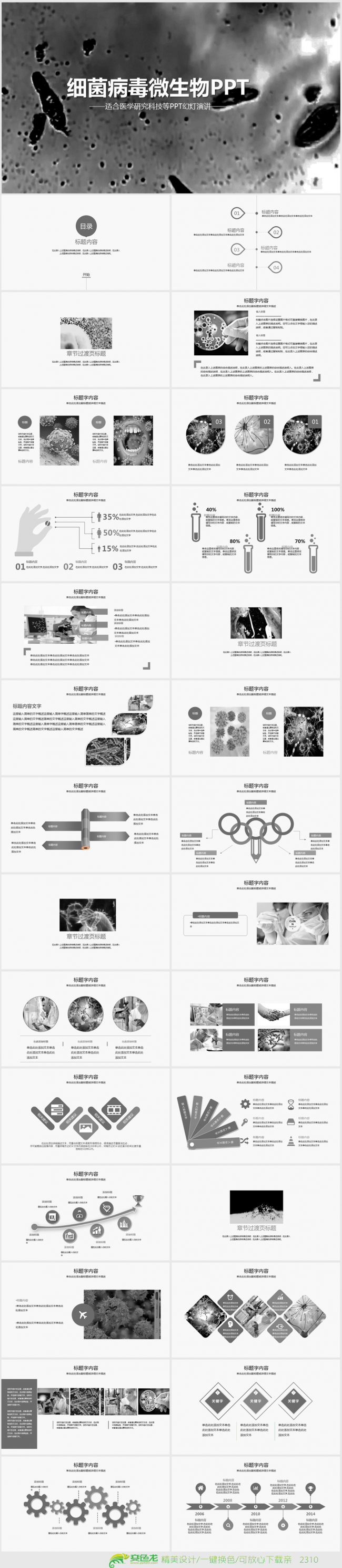 显微镜下细菌病毒微生物ppt动态模板