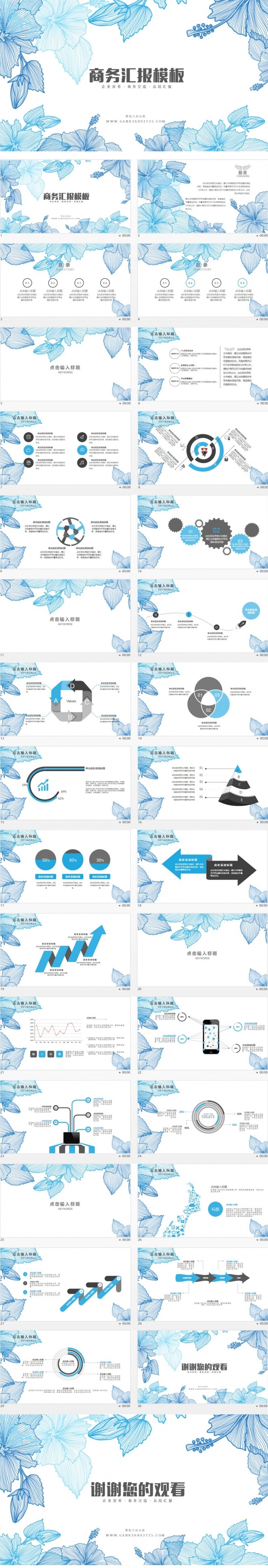 【黑色大叔】实用时尚清新叶子商务PPT动态模版
