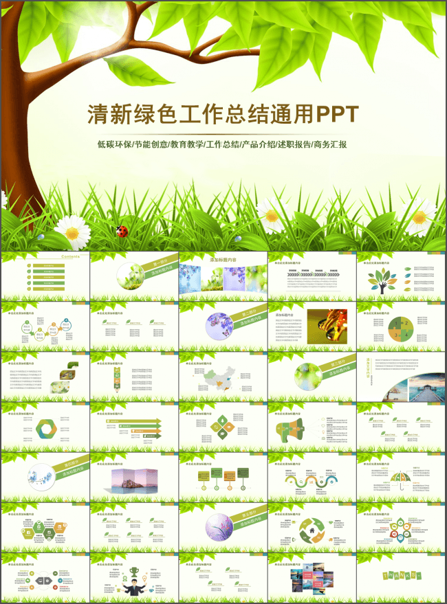 清新绿色低碳环保节能创意教育教学工作总结述职报告商务汇报
