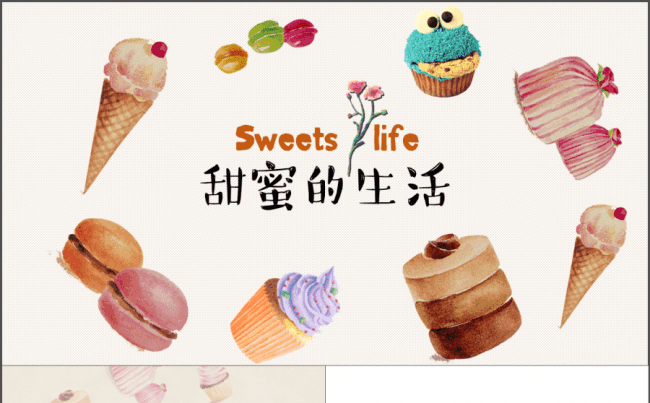 小清新甜品PPT演示(（内含动静态两套，附赠中英文字体)缩略图