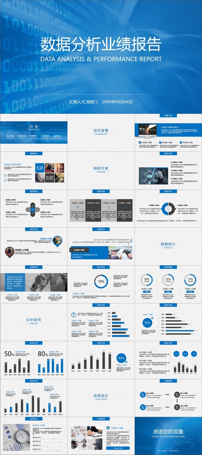数据分析业绩报告市场调研动画PPT模板
