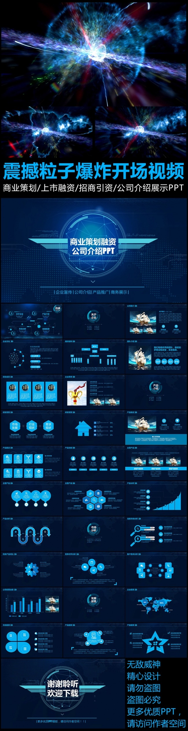 星球爆炸开场视频商业融资计划书PPT模板