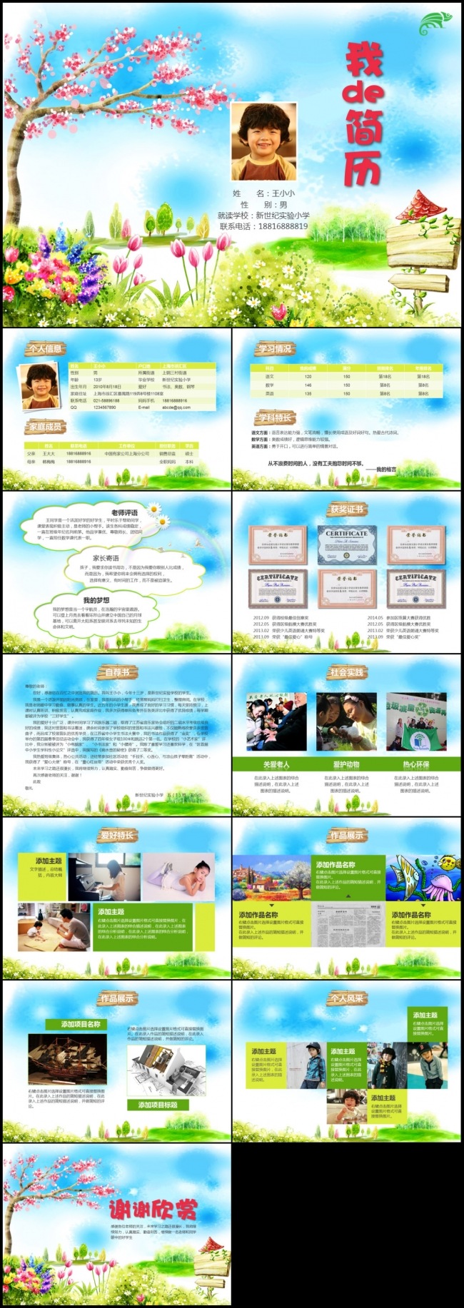 缤纷成长小升初毕业择校名校自荐班干部竞选学生评比简历模板