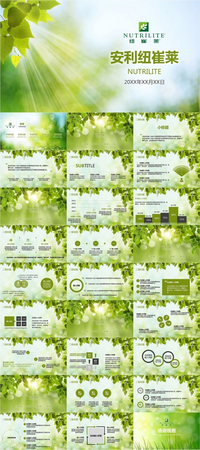 安利纽崔莱植物阳光健康动画PPT模板