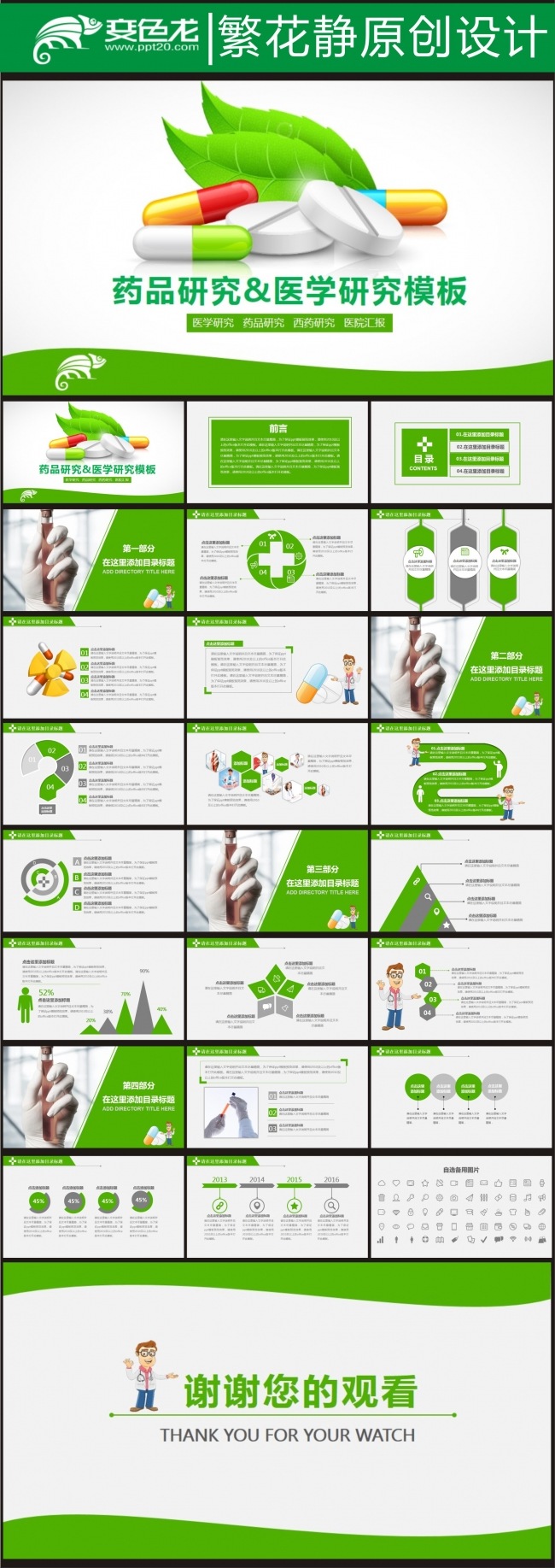 【医院医疗】医学研究&药品研究PPT模板