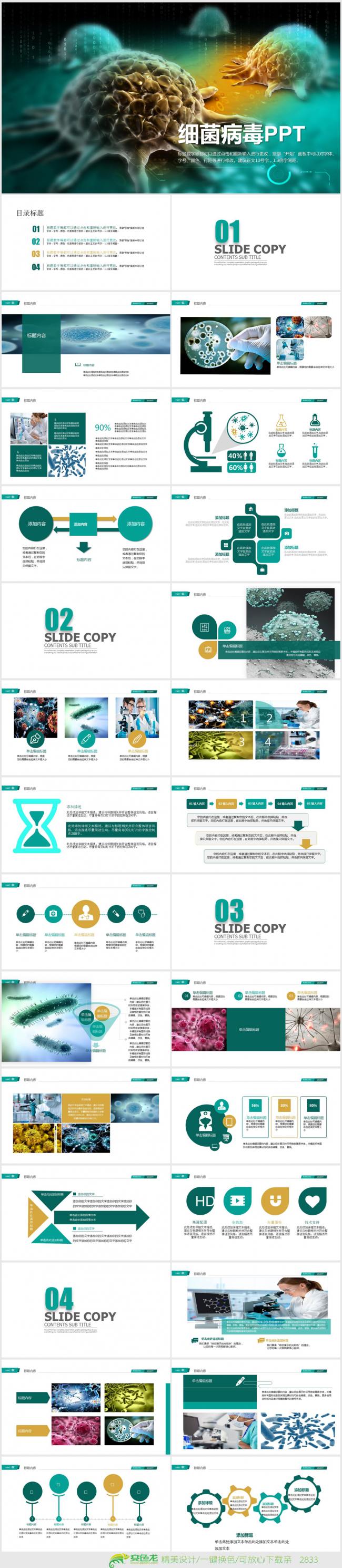 医学研究细菌病毒微生物细胞干菌ppt动态模板