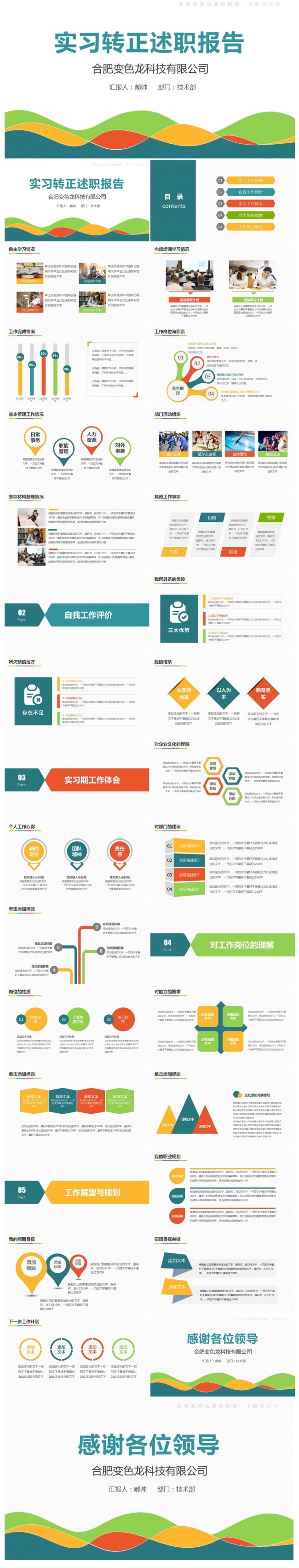 简约清新见习实习年中工作总结转正述职报告PPT模板