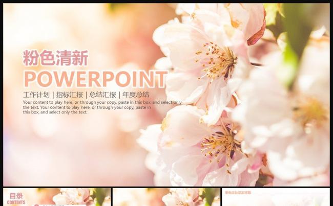 粉色唯美花朵商务工作PPT模板缩略图