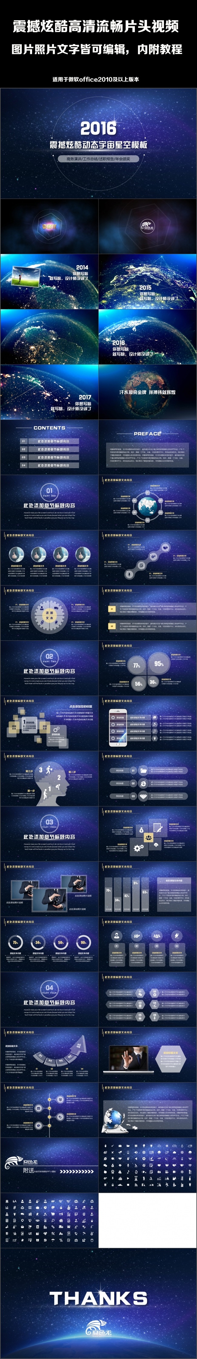 震撼炫酷动态片头地球宇宙星空商务演讲总结年终述职年会颁奖模板