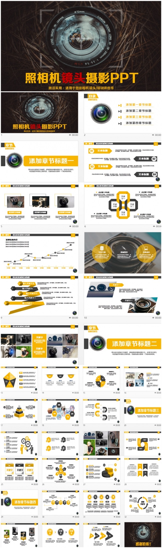 精致相机镜头摄影摄像PPT