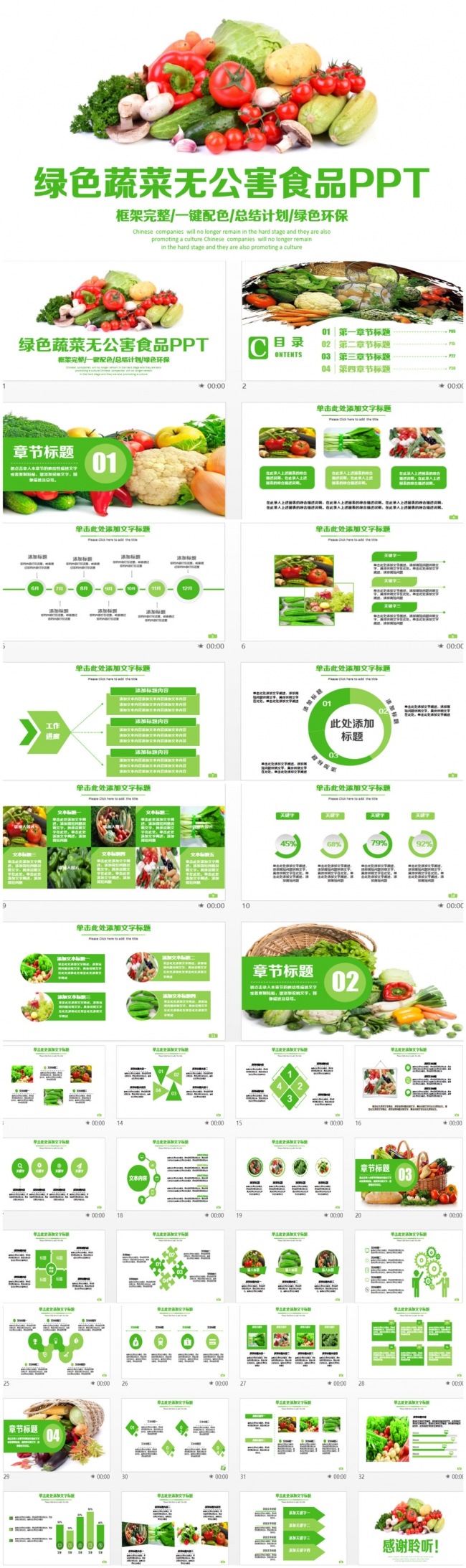 精致绿色蔬菜果蔬无公害食品PPT