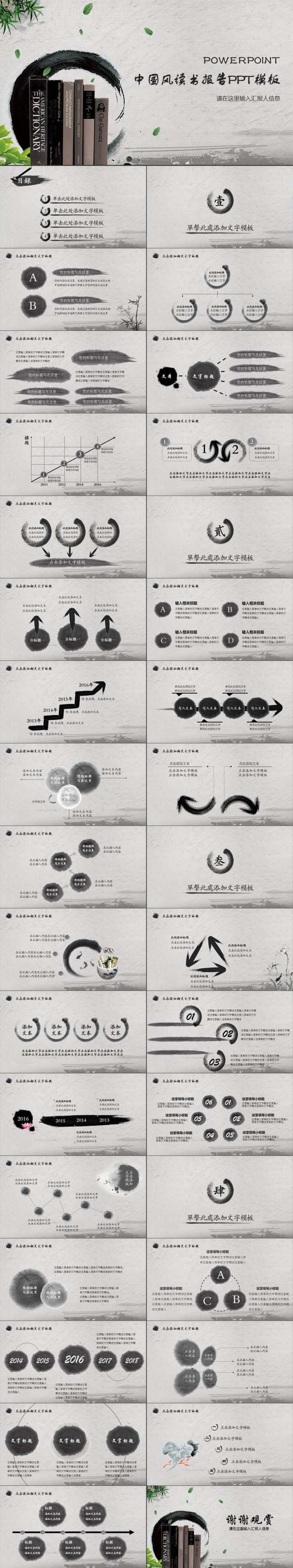 水墨中国风读书报告教师说课PPT模板