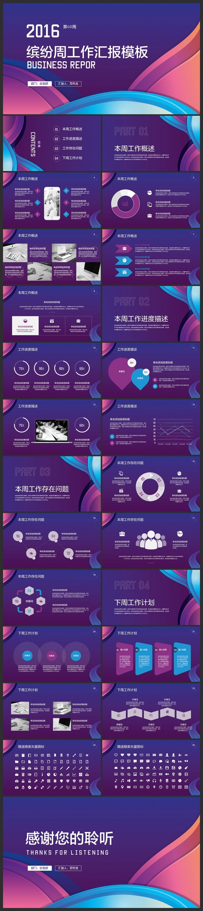 【邦果】多彩缤纷周工作汇报PPT模板