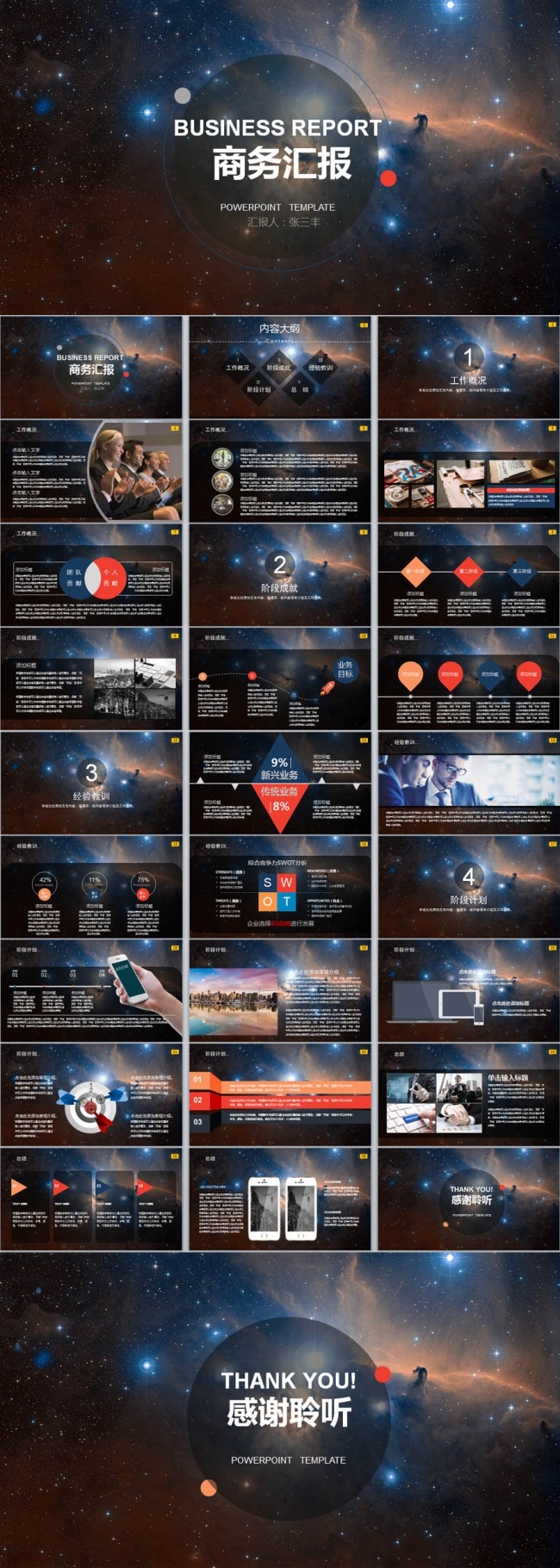 梦幻星空大气商务汇报PPT模版