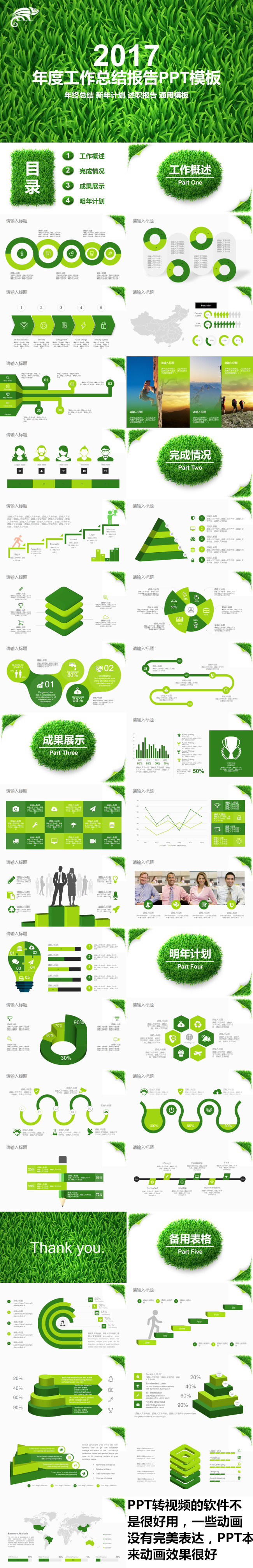 最新时尚草地绿色环保商务年终工作总结汇报通用PPT模板