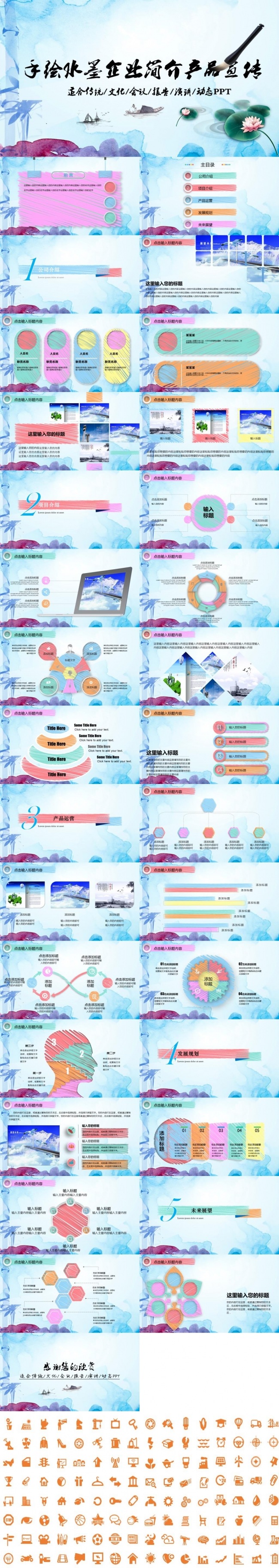 手绘水墨公司简介企业培训企业宣传商业路演创业融资书方案计划书