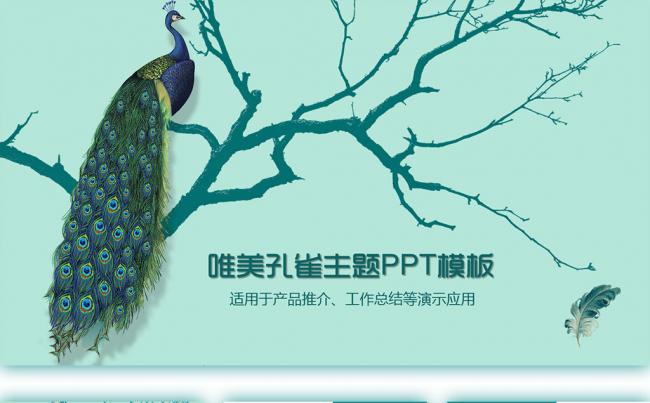 唯美孔雀主题产品介绍、工作总结、工作汇报PPT动态模板缩略图