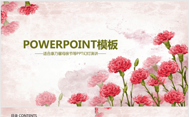 粉色精美时尚韩范文艺康乃馨ppt动态模板缩略图