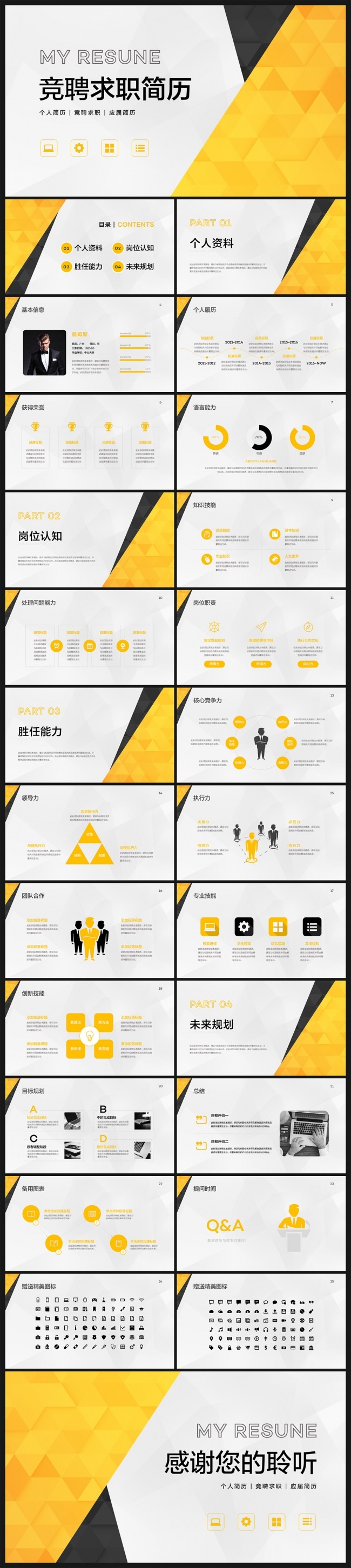 【邦果】黄黑激情个人简历竞聘PPT模板