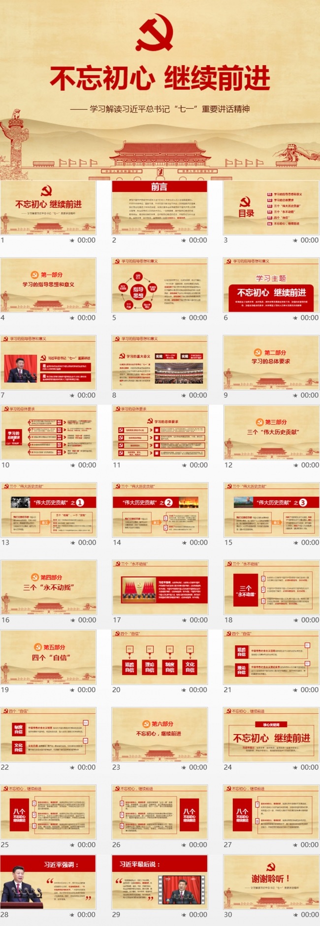 不忘初心PPT模板继续前进七一重要讲话
