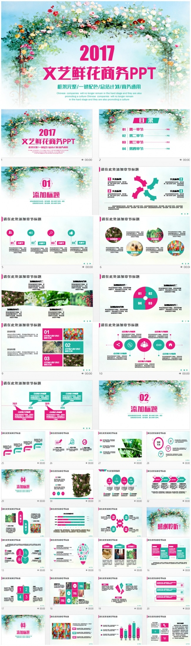 精致清新花朵总结汇报商务PPT