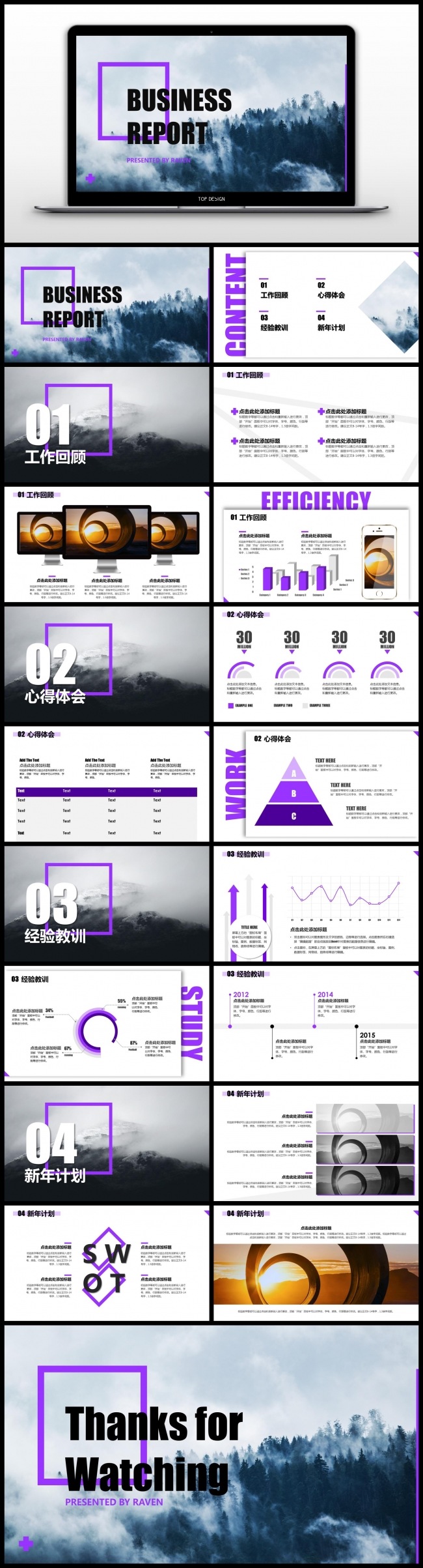 【李小白】紫色大气商业总结报告PPT模板