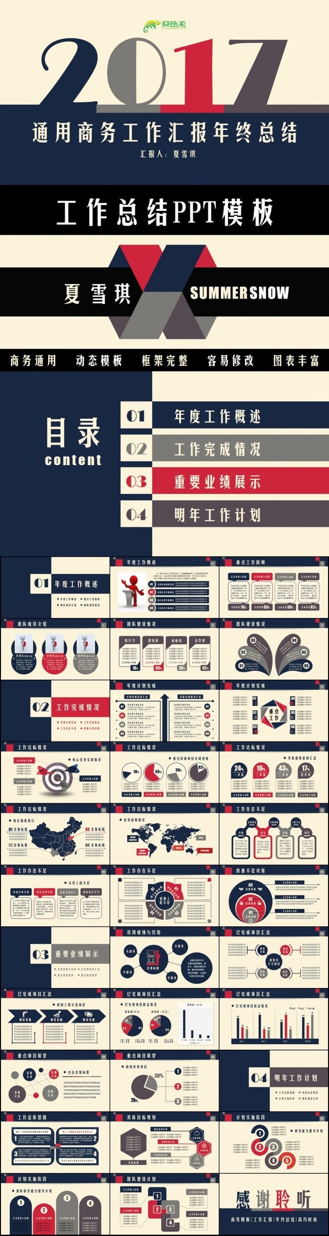 2017时尚通用工作汇报年终总结述职答辩ppt模板
