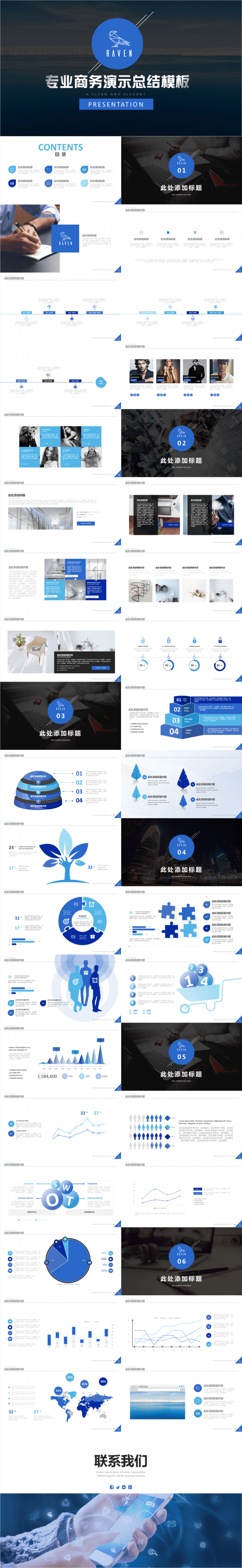 【王贰】蓝色时尚欧美风商业计划书提案PPT模板
