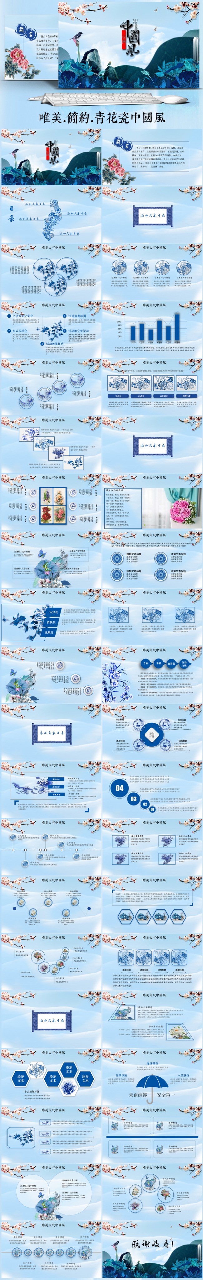 创意唯美青花瓷水墨中国风商业计划书传统文化培训课件PPT模板