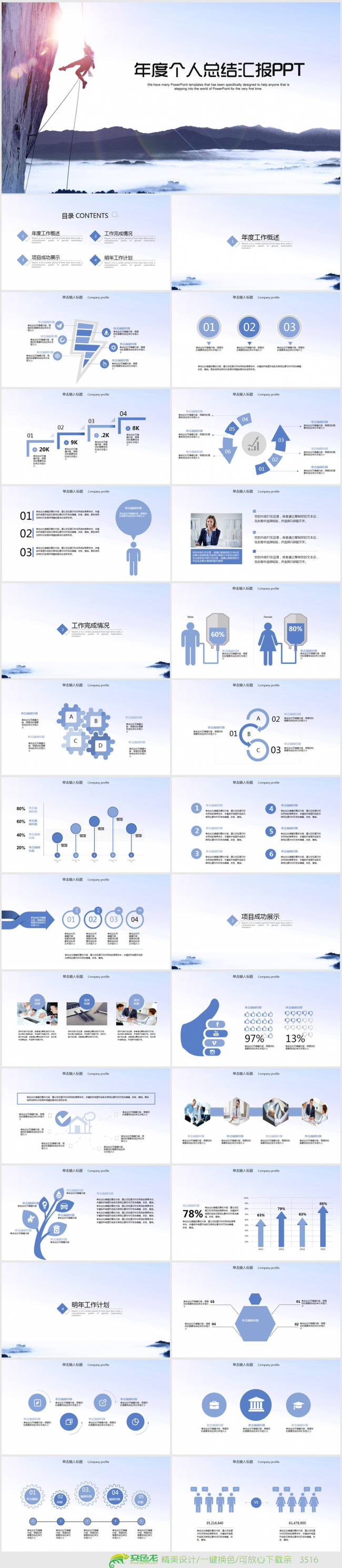 2017年终个人总结工作汇报ppt动态模板