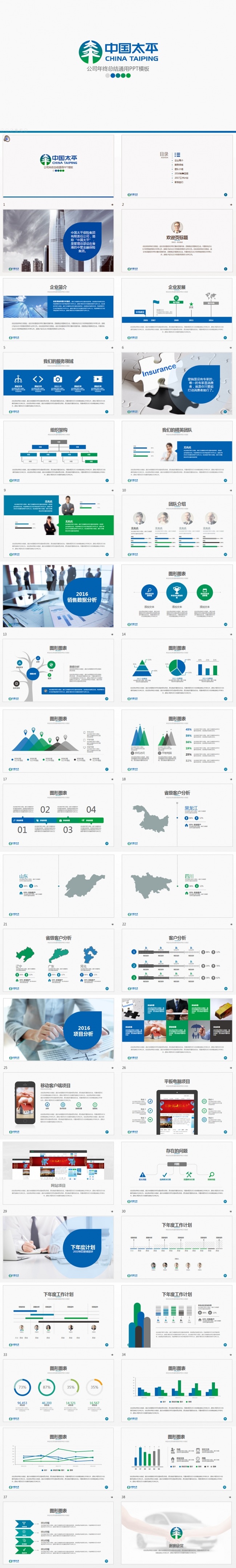 中国太平保险集团工作总结通用动态PPT模版