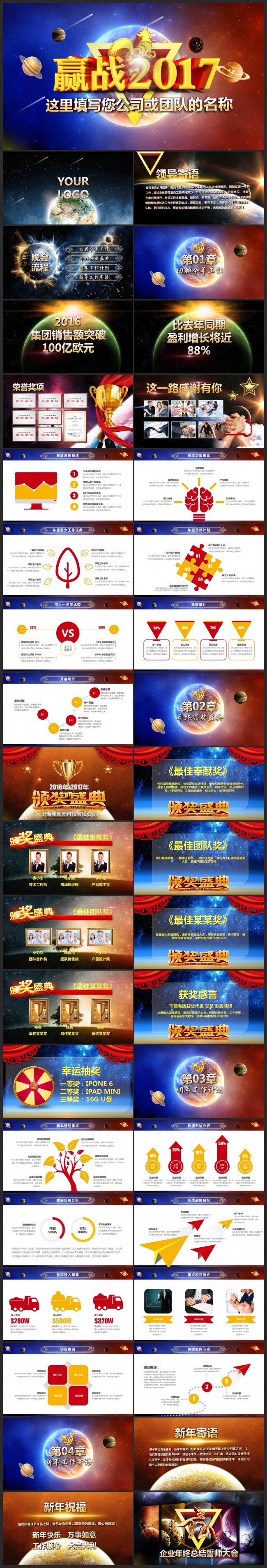 赢战2017鸡年誓师大会颁奖典礼星空ppt模板