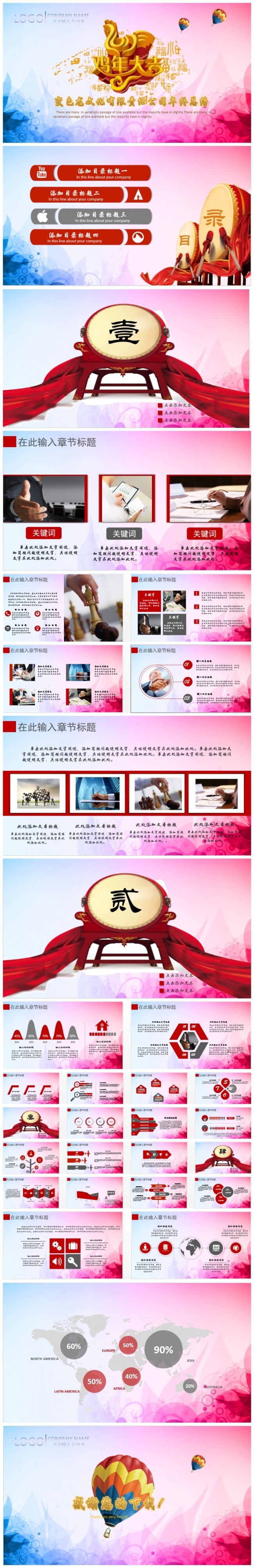 鸡年大吉年终工作总结计划PPT模版