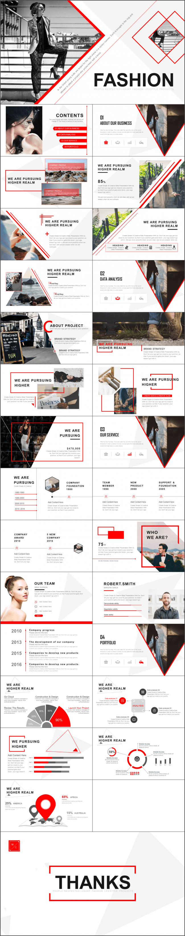 大气红色线条商务演示工作汇报展示PPT模板