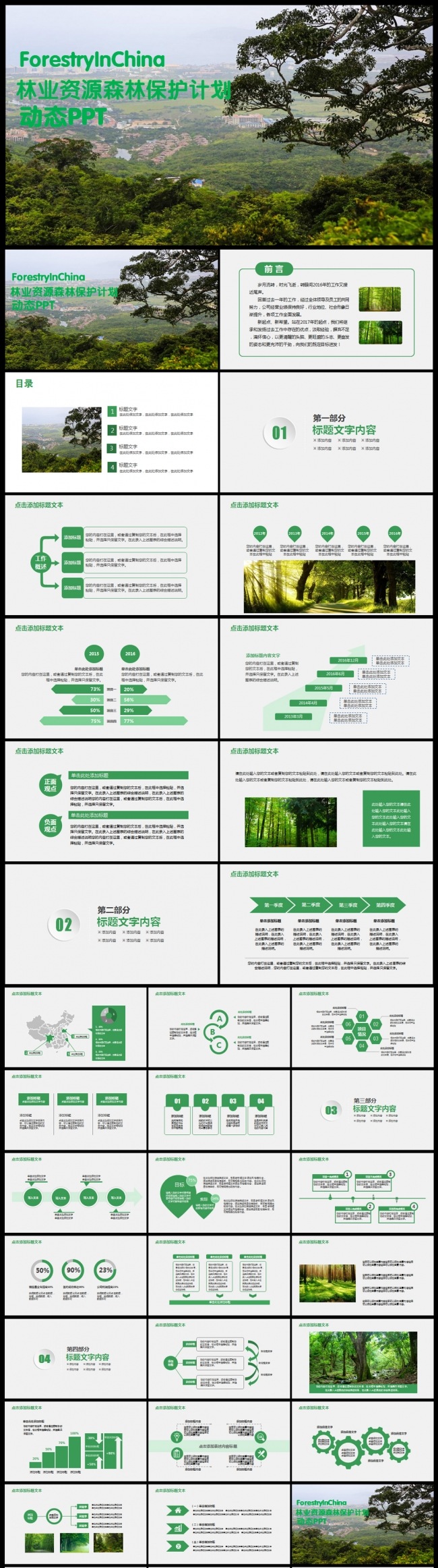 绿色森林植树造林林业管理木材园林绿化PPT
