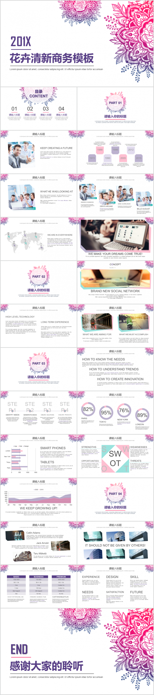清新花卉通用商务总结报告模板