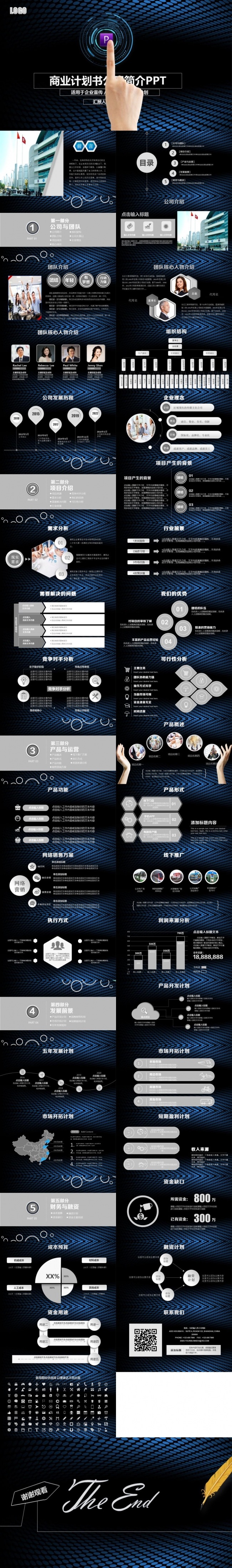 极简简洁框架完整创业融资计划书公司简介商业路演策划PPT模板