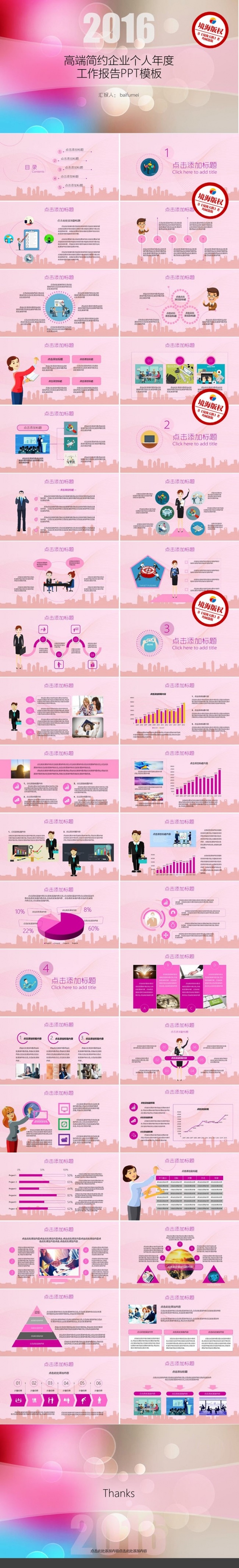 【境海】多彩高端简约企业个人年度工作报告PPT模板