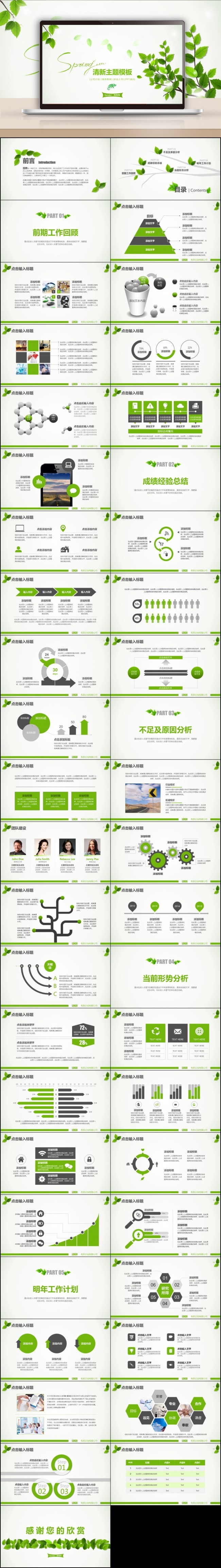 【最光阴】绿色清新新年计划项目汇报述职报告年终总结PPT模板