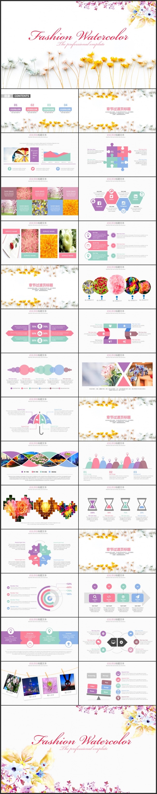 小清新简约花卉花朵总结汇报通用PPT