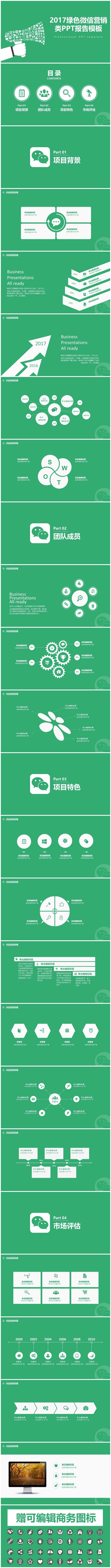 （限时降价）2017绿色微信营销类PPT报告模板
