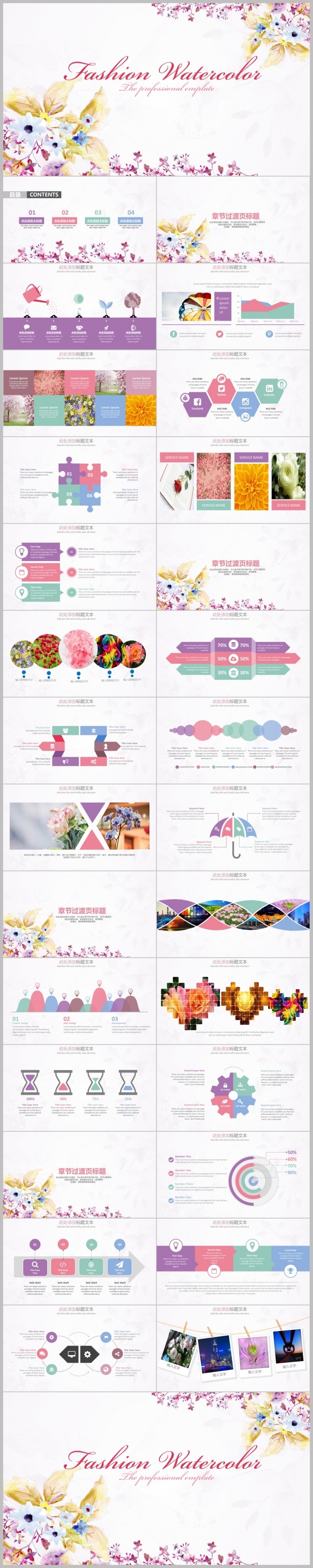 精美花卉小清新动态工作汇报ppt
